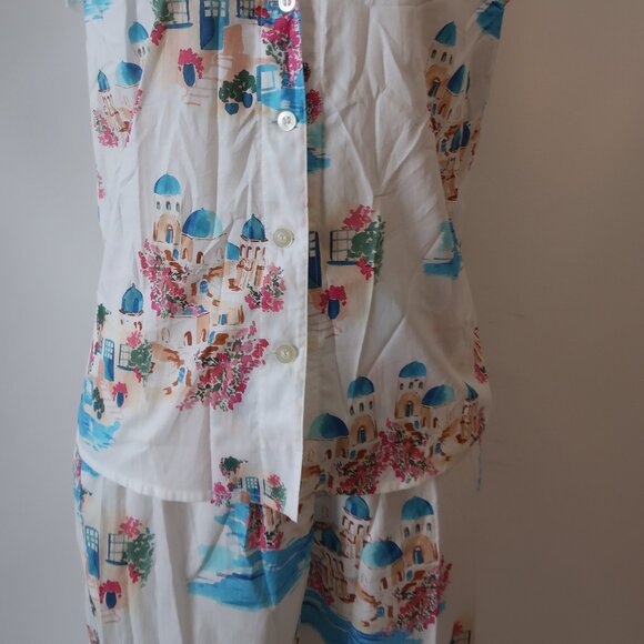 NWT Womens The Cat's Pajamas Santorini Luxe White Multi 2 Pc Set Top Bottom S - Picture 6 of 16